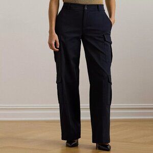 195$ Lauren Ralph Lauren Faille Cargo Pants Mid Rise Women's Size 10 Navy Blue
